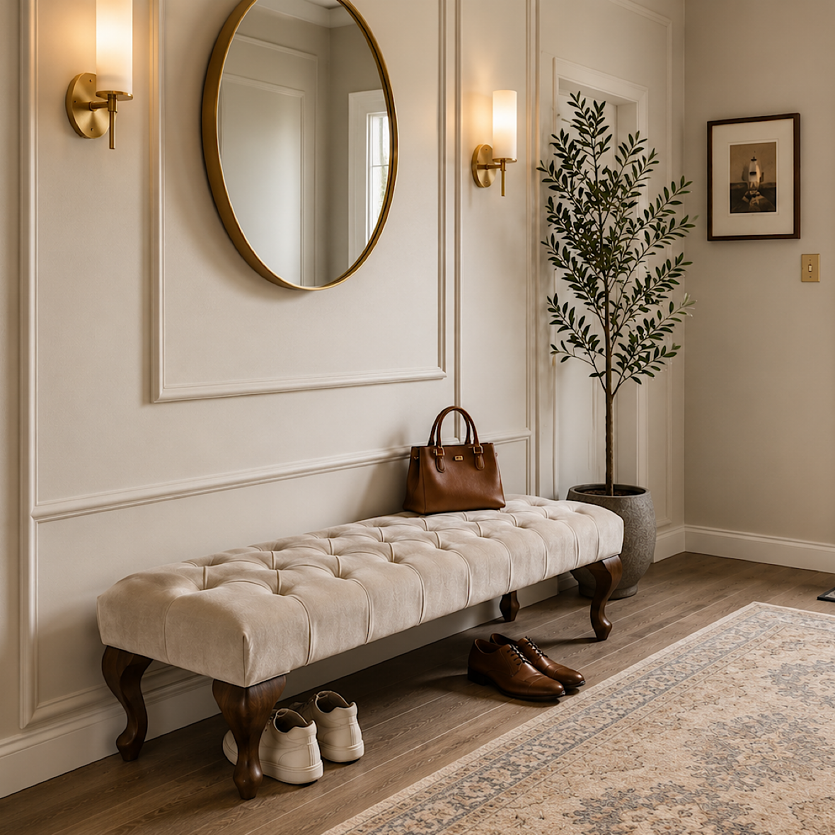Camille Chesterfield Upholstered Bench / Footstool