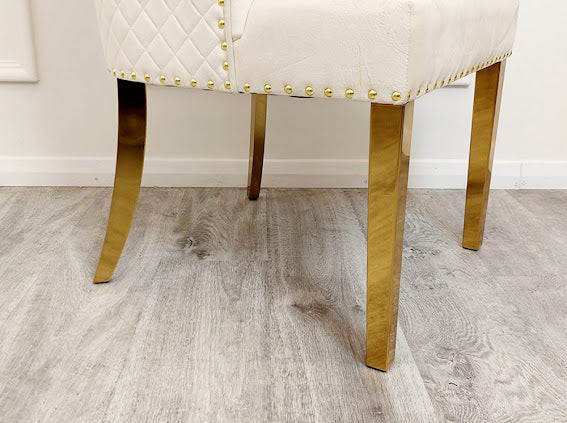 Bentley Gold Knocker Cream Velvet Dining Chair