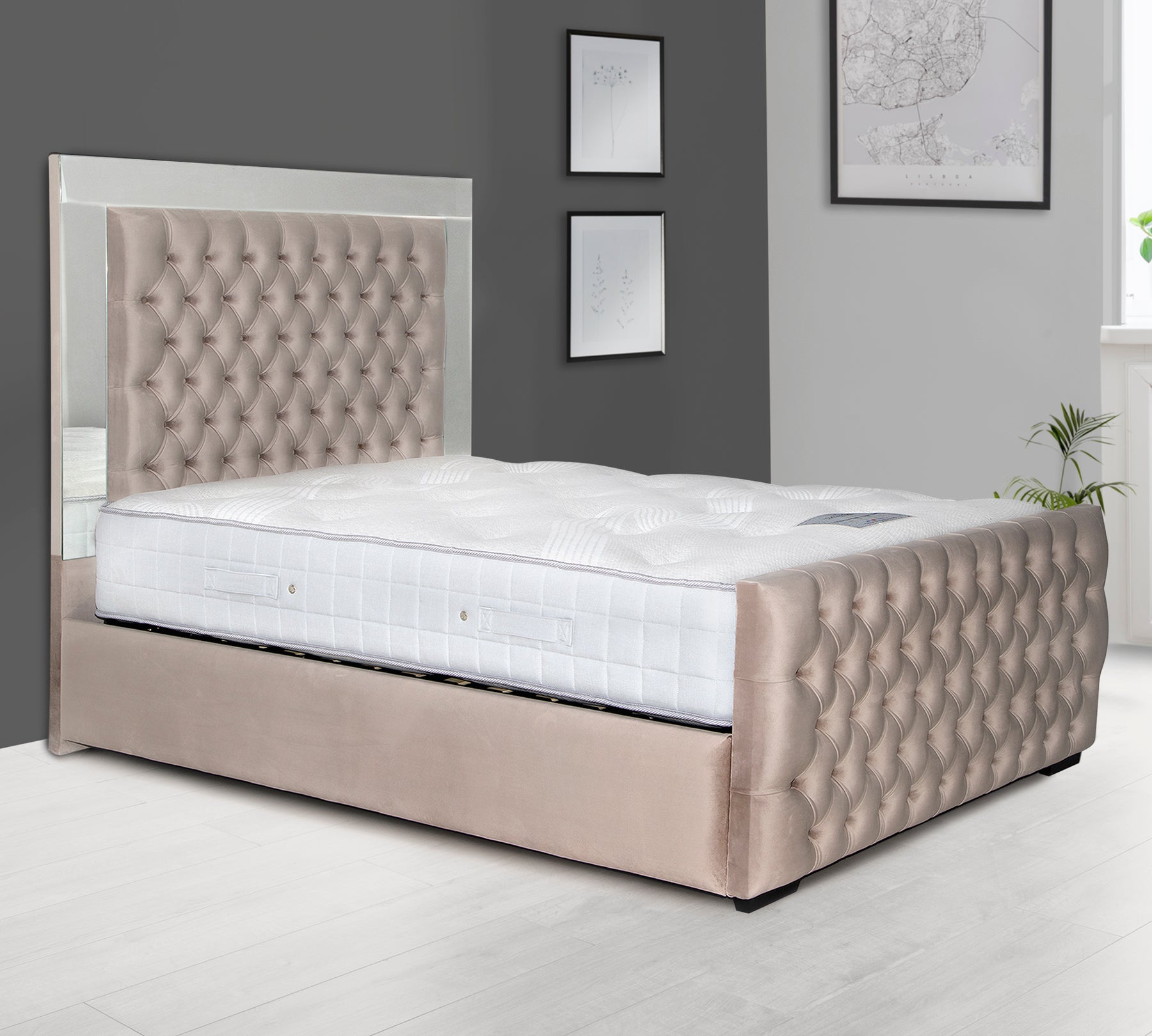 Reflection Mirror Ottoman Storage Bed