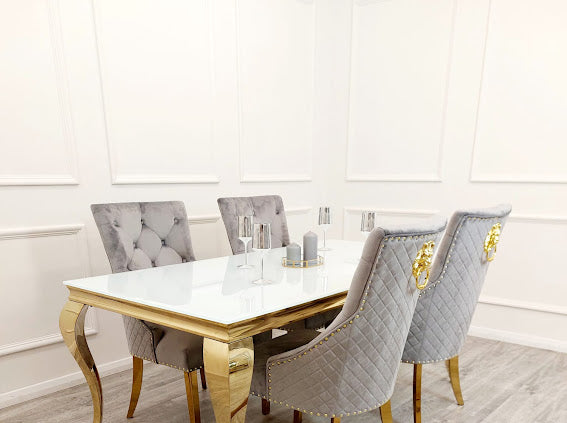 Bentley Gold Knocker Light Grey Velvet Dining Chair
