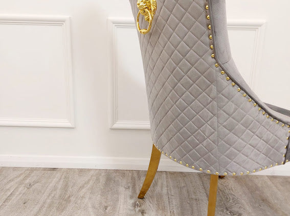 Bentley Gold Knocker Light Grey Velvet Dining Chair