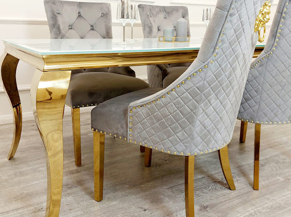 Bentley Gold Knocker Light Grey Velvet Dining Chair