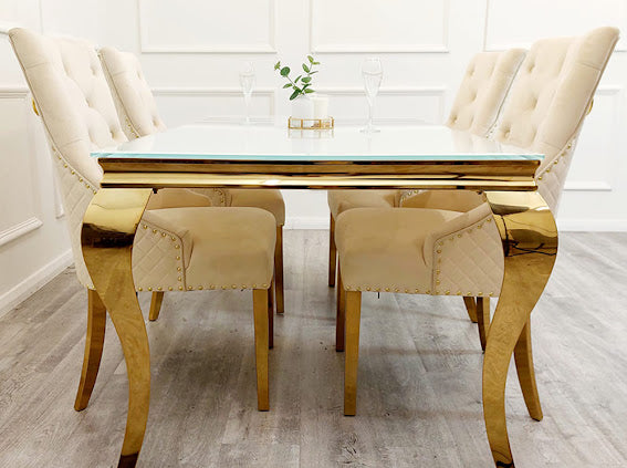 Bentley Gold Knocker Cream Velvet Dining Chair