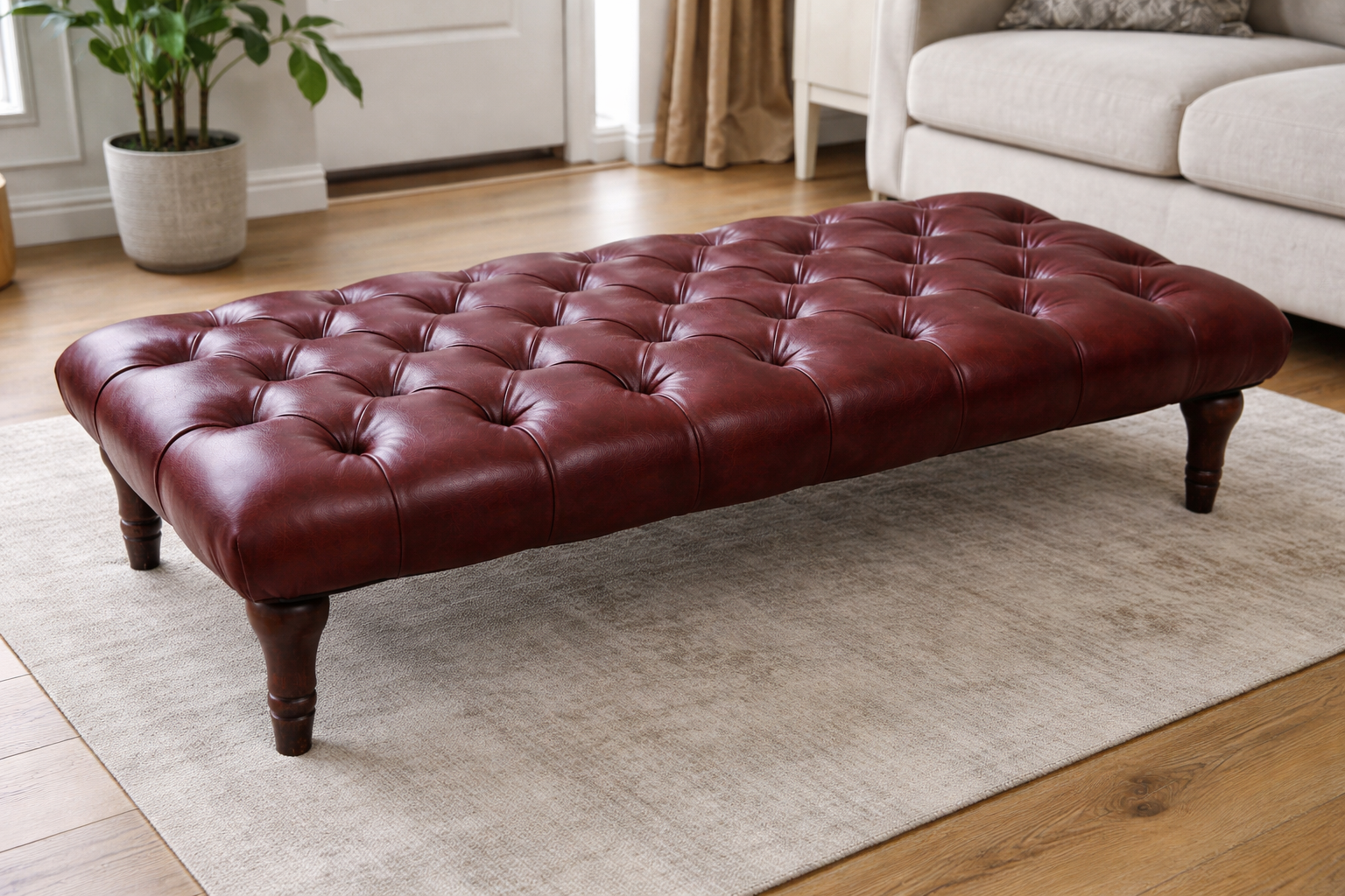Sienna Genuine Leather Chesterfield Upholstered Footstool / Coffee Table