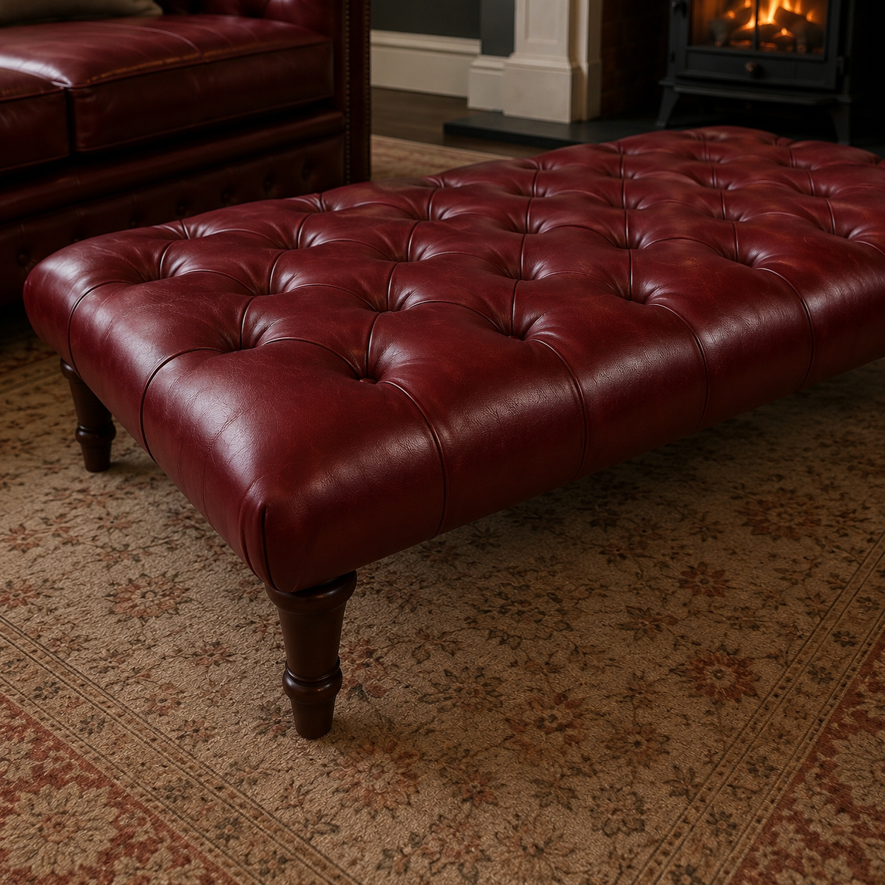 Sienna Genuine Leather Chesterfield Upholstered Footstool / Coffee Table
