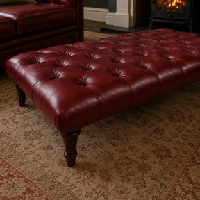 Sienna Genuine Leather Chesterfield Upholstered Footstool / Coffee Table