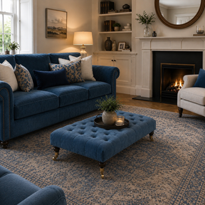 Bleu Chesterfield Upholstered Footstool / Coffee Table