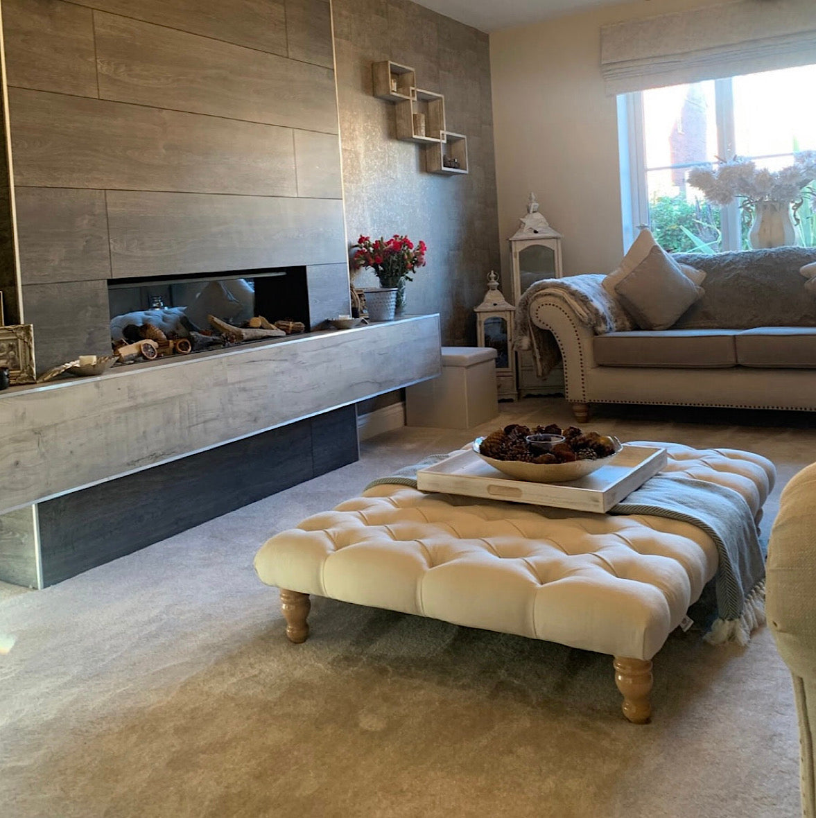 Large Chesterfield Upholstered Footstool / Coffee Table