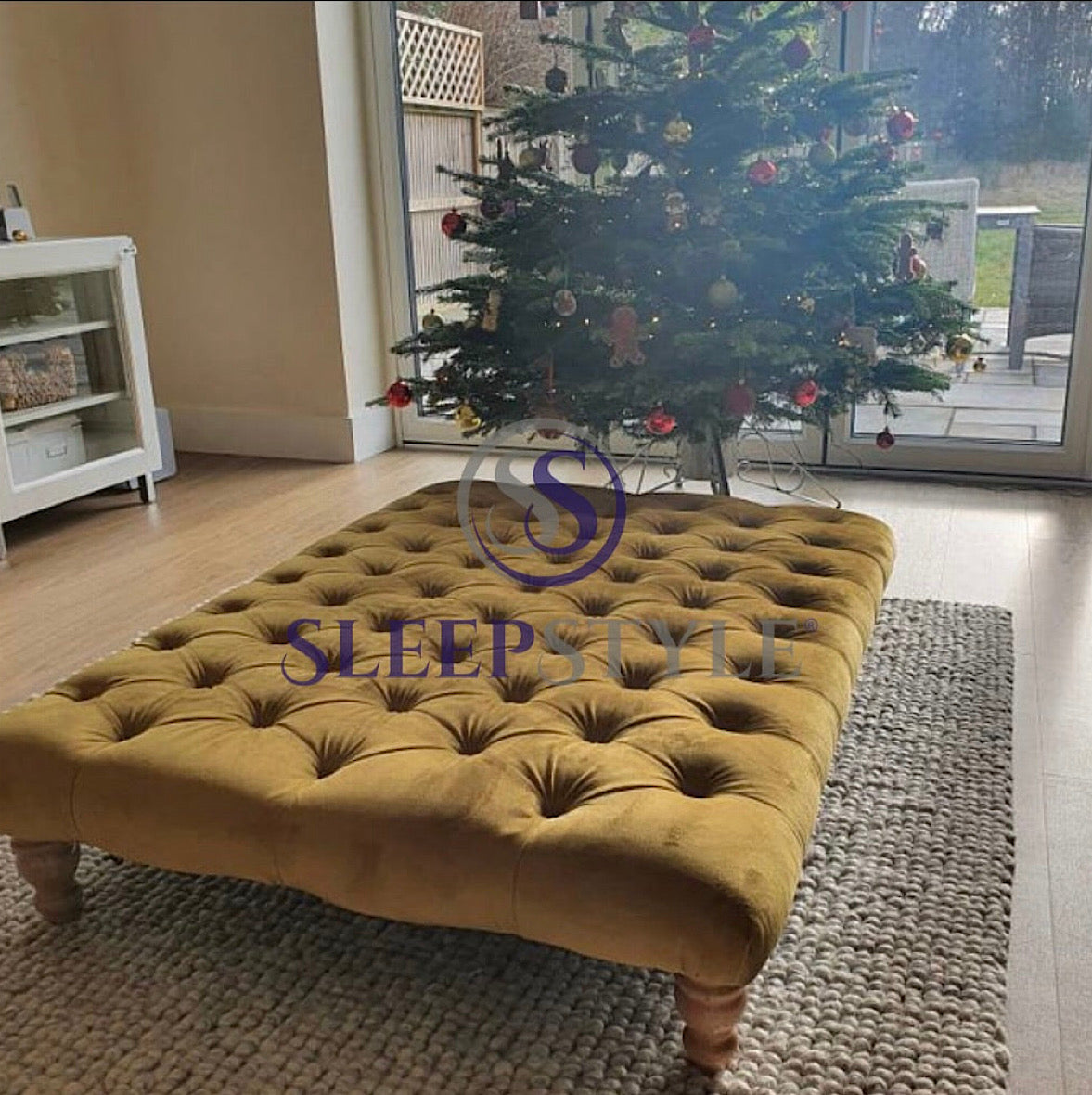 Large Chesterfield Upholstered Footstool / Coffee Table