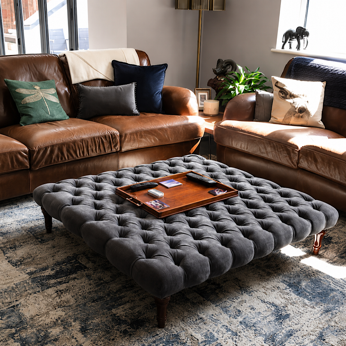 Chesterfield Upholstered Footstool / Coffee Table