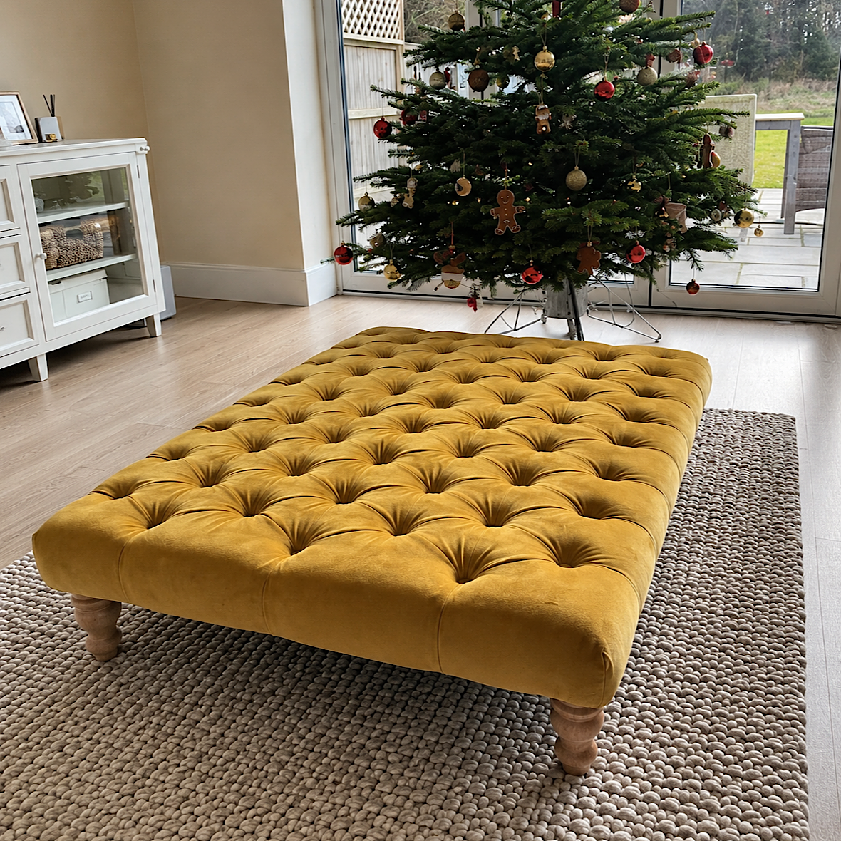 Large Chesterfield Upholstered Footstool / Coffee Table