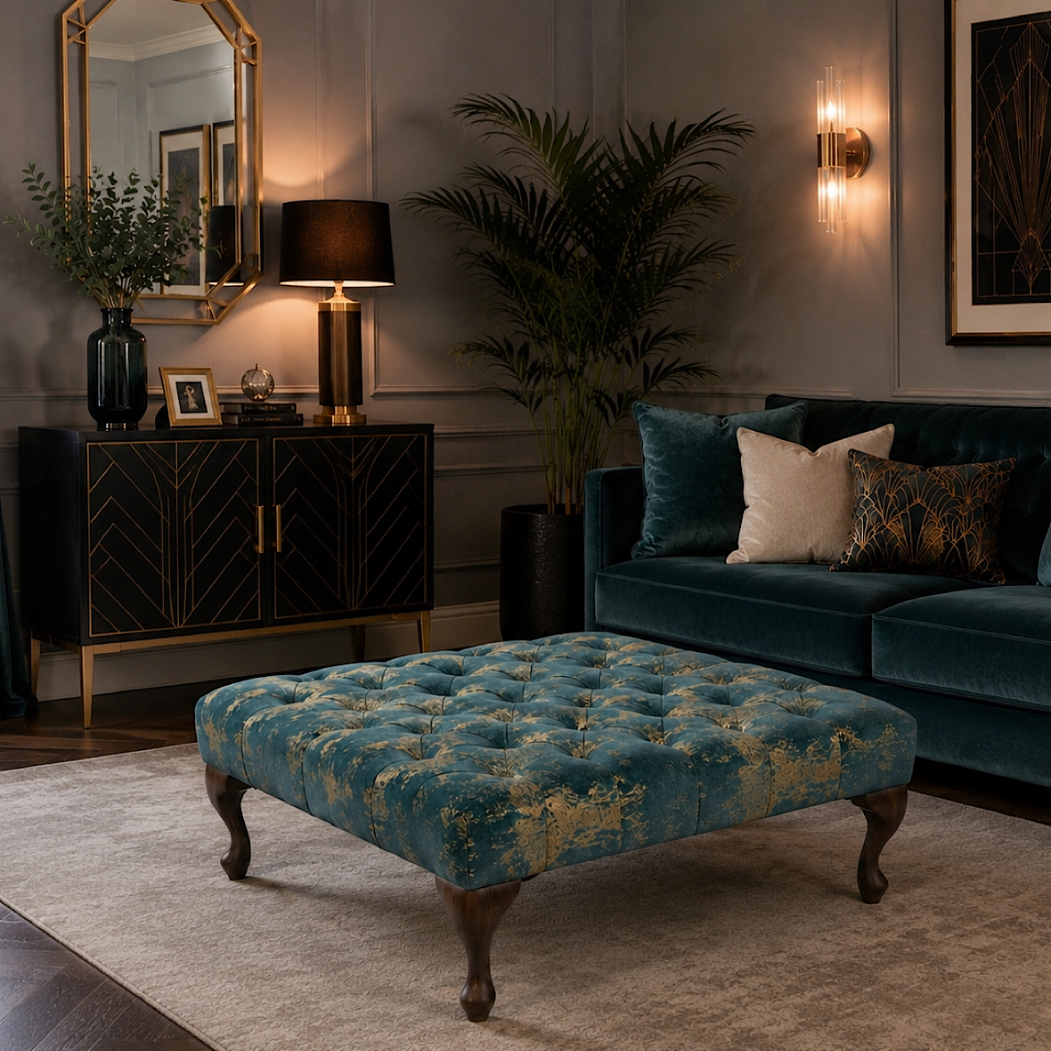 Avalon Chesterfield Upholstered Footstool / Coffee Table