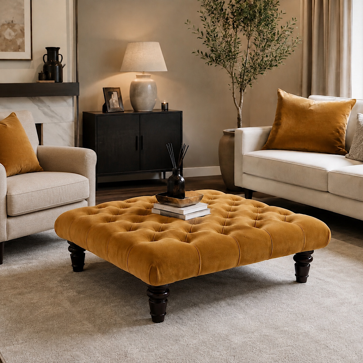 Chesterfield Upholstered Footstool / Coffee Table