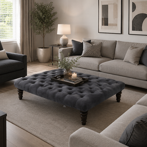 Large Chesterfield Upholstered Footstool / Coffee Table