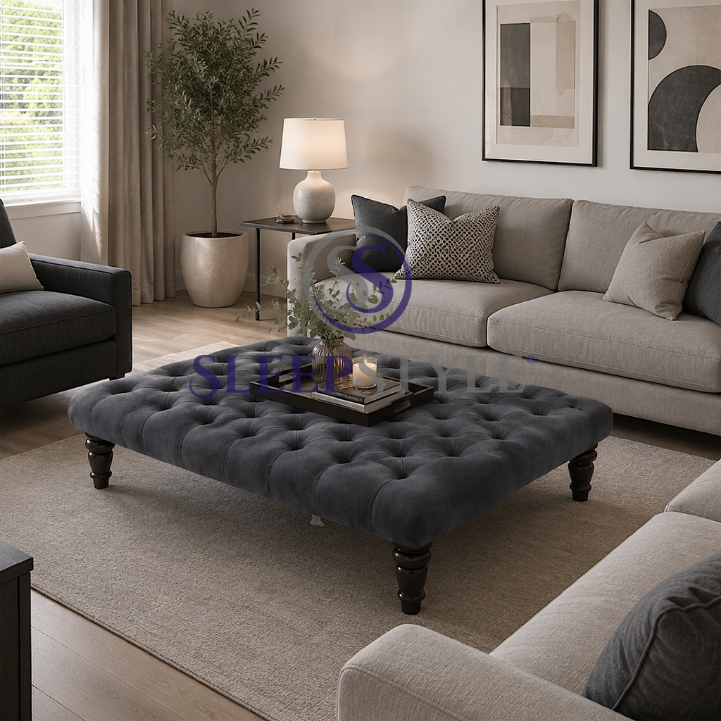 Large Chesterfield Upholstered Footstool / Coffee Table