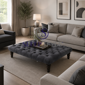 Large Chesterfield Upholstered Footstool / Coffee Table