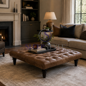 Chelsea Genuine Leather Chesterfield Footstool / Coffee Table
