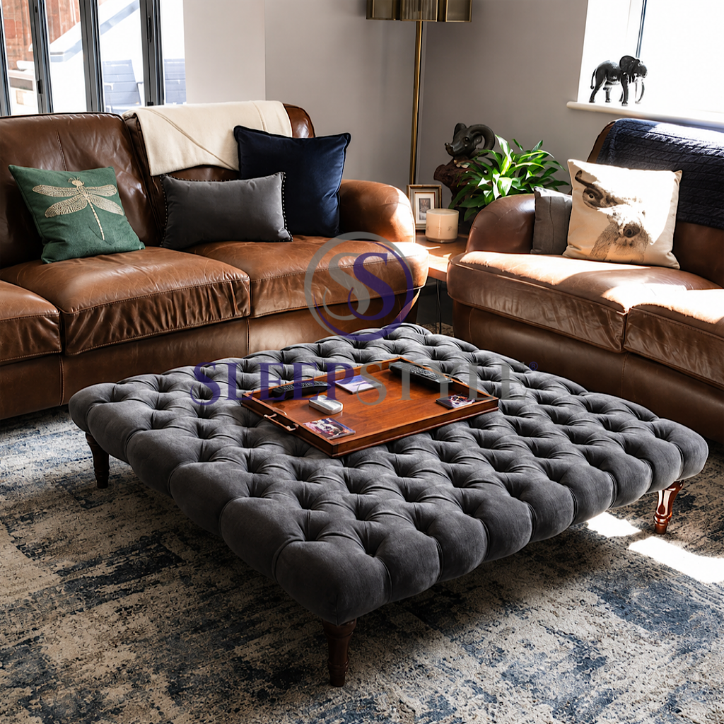 Chesterfield Upholstered Footstool / Coffee Table