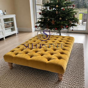 Large Chesterfield Upholstered Footstool / Coffee Table