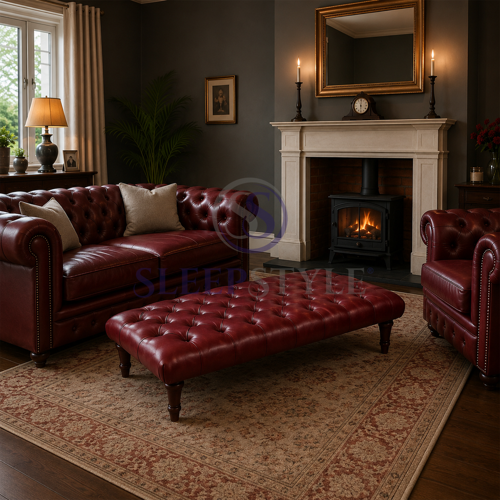 Sienna Genuine Leather Chesterfield Upholstered Footstool / Coffee Table