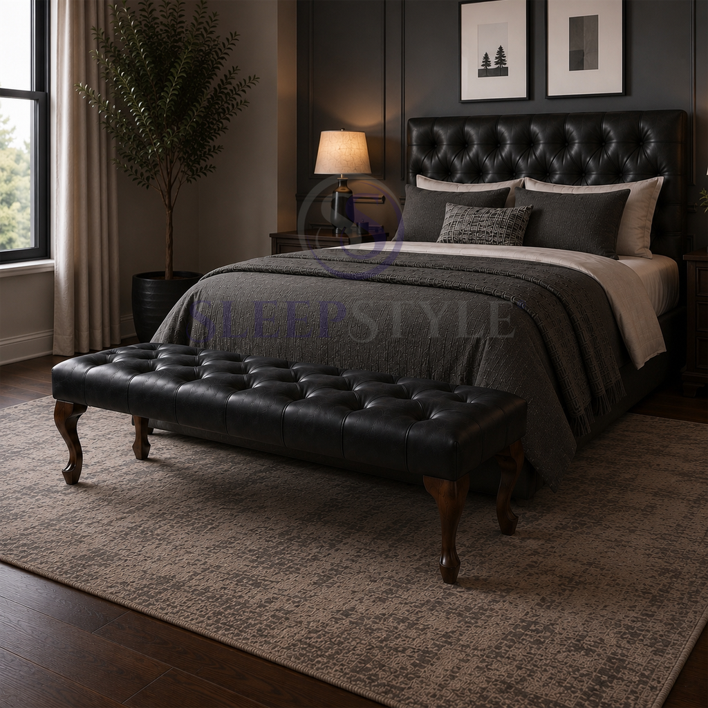Camille Genuine Leather Chesterfield Upholstered Bench / Footstool