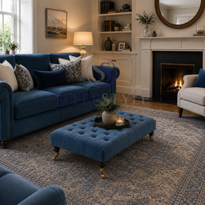 Bleu Chesterfield Upholstered Footstool / Coffee Table