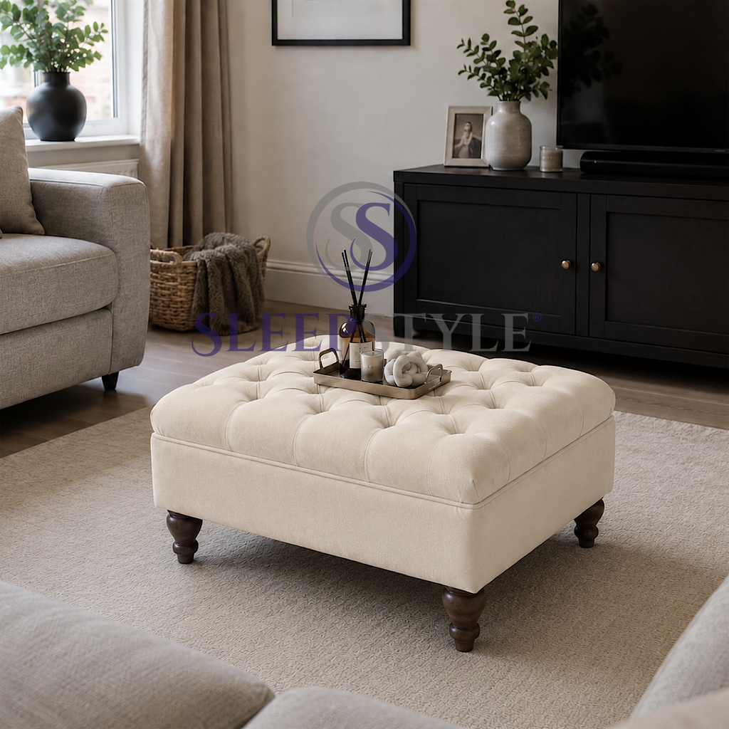 Nola Chesterfield Upholstered Footstool / Coffee Table