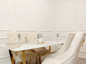 Bentley Gold Knocker Cream Velvet Dining Chair