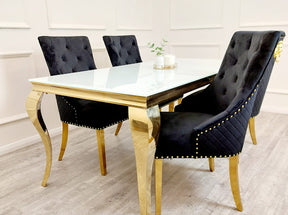 Bentley Gold Knocker Black Velvet Dining Chair