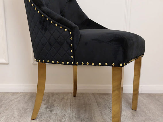 Bentley Gold Knocker Black Velvet Dining Chair